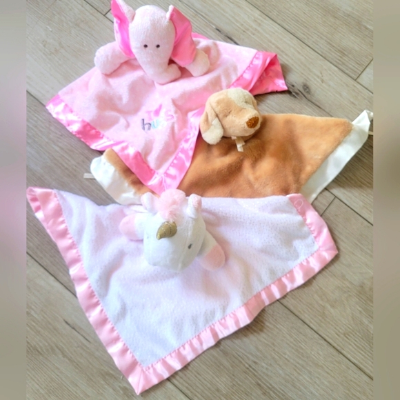 Set of 3 lovey Security Blankets Unicorn Elephant Puppy - Picture 2 of 4